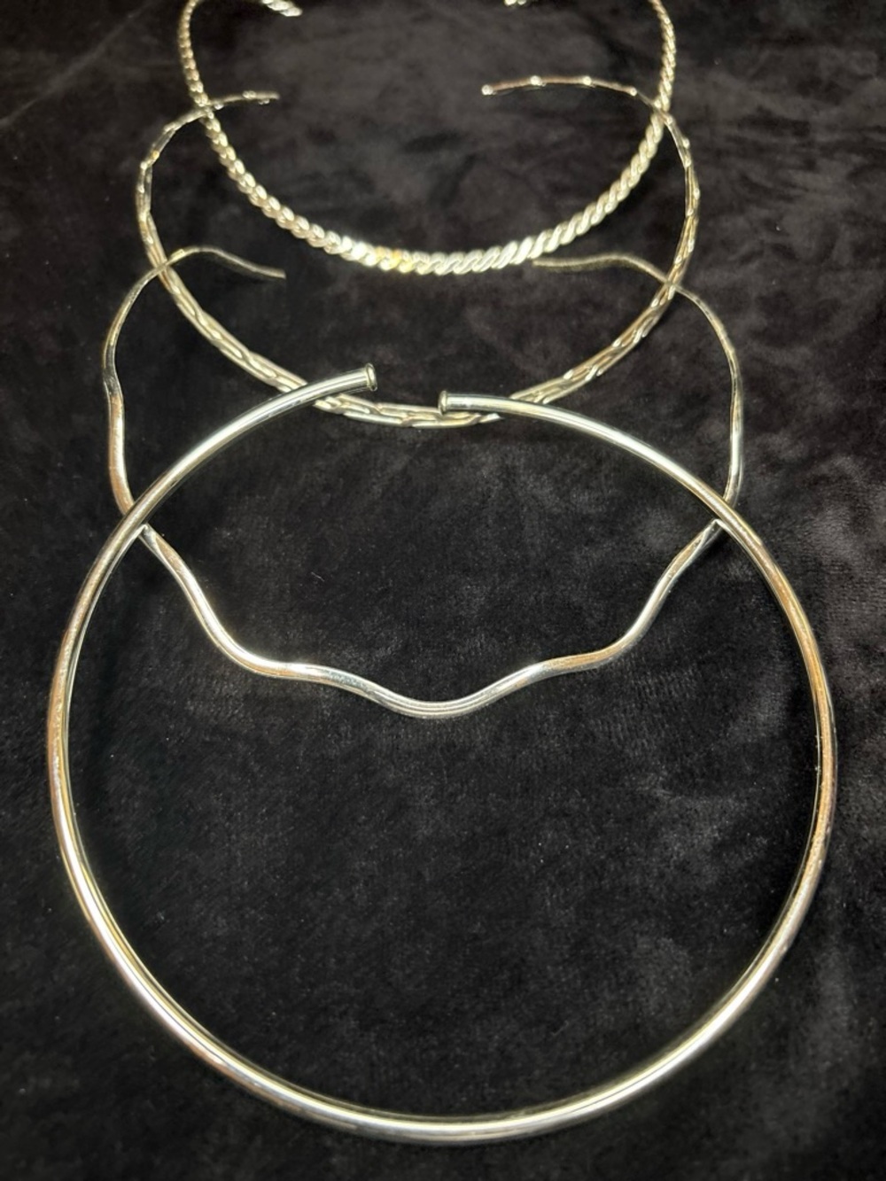 Vintage Minimalist Metal Torque Wire Collar Choker Necklace Lot Silver Metallic